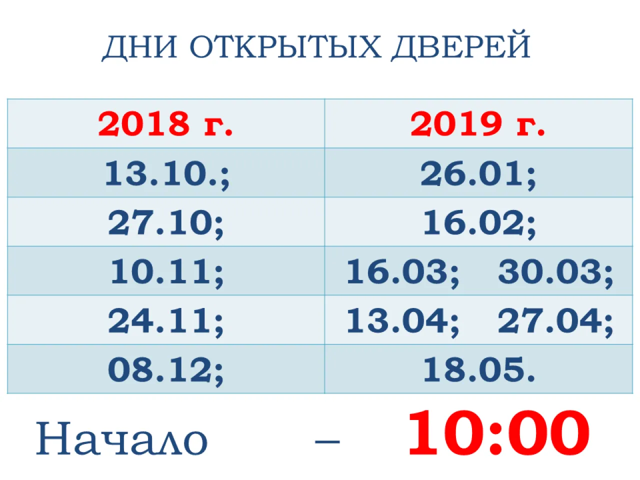 Дни открытых дверей в 2018 - 2019 учебном году